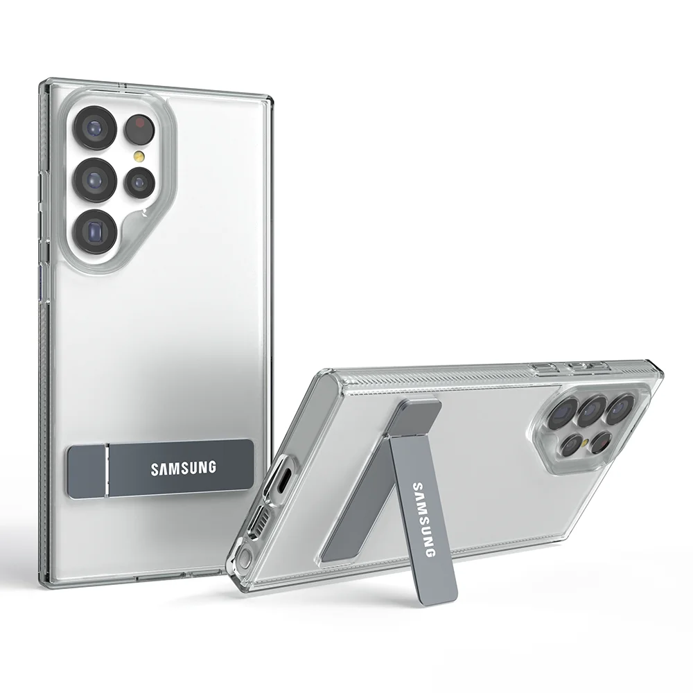 Metalen houderhoes voor Samsung S25 S24 S23 Ultra Plus Case Stand Transparante schokbestendige hoes