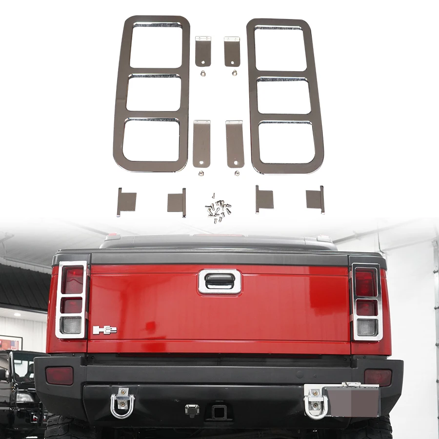 For Hummer H2 2003-2008 Rear Tail Light Guards Stainless steel Chrome Craftsmanship Exterior Parts High-Gloss Chrome Trim