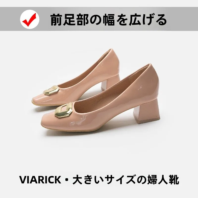 plus-size-wide-foot-women's-oes-metal-bule-chunky-heel-medium-heel-comfortable-work-faion-single-oes-korean-sle