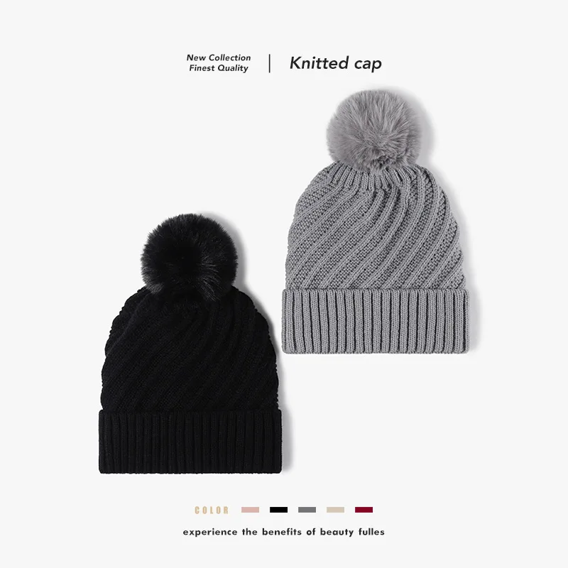 Gorro de Punto para Mujer, Forrado de Lana, Grueso, Cálido, con Protección para las Orejas, Sin Visera, Jacquard, para Otoño e Invierno