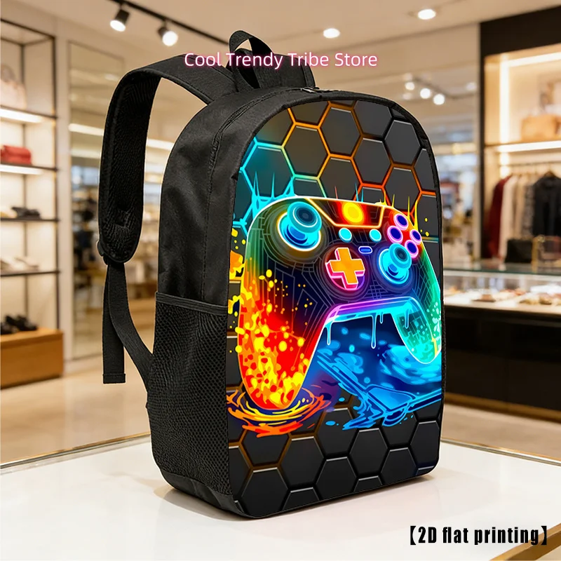 Lightweight Large-Capacity Unisex Backpack with Adjustable Shoulder Straps & Colorful Game Controller Print - Suitable for Hikin