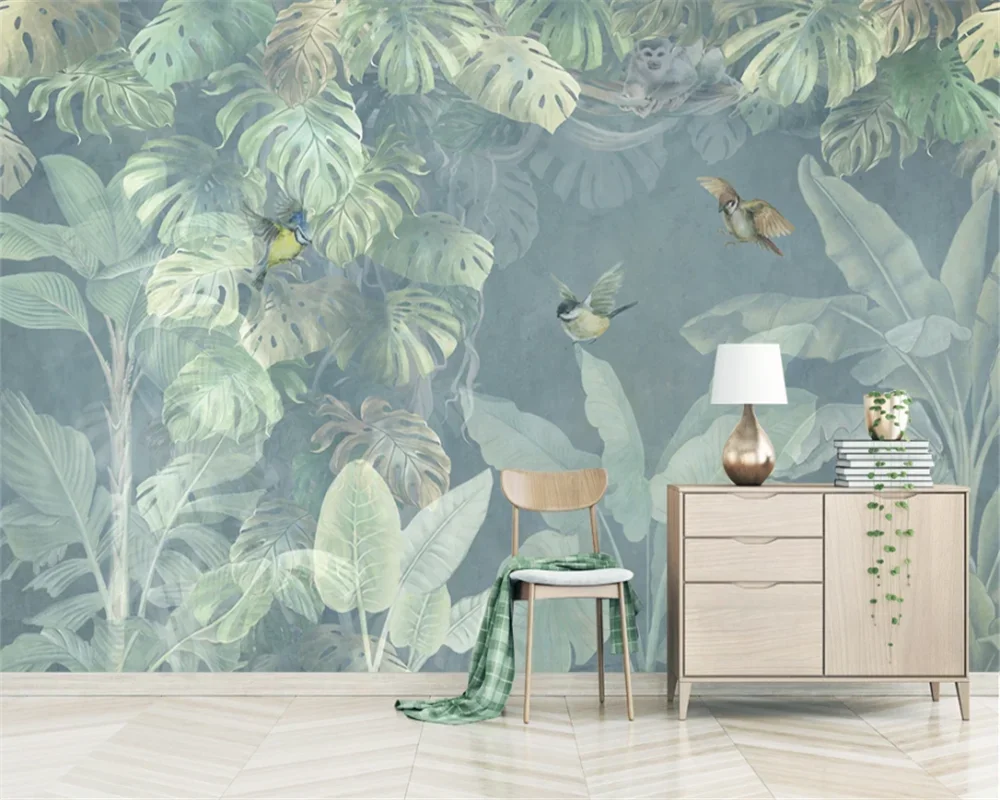 Custom wall papers mural Nordic retro tropical plants TV background wall paper home decoration painting 3d wallpaper Stickers