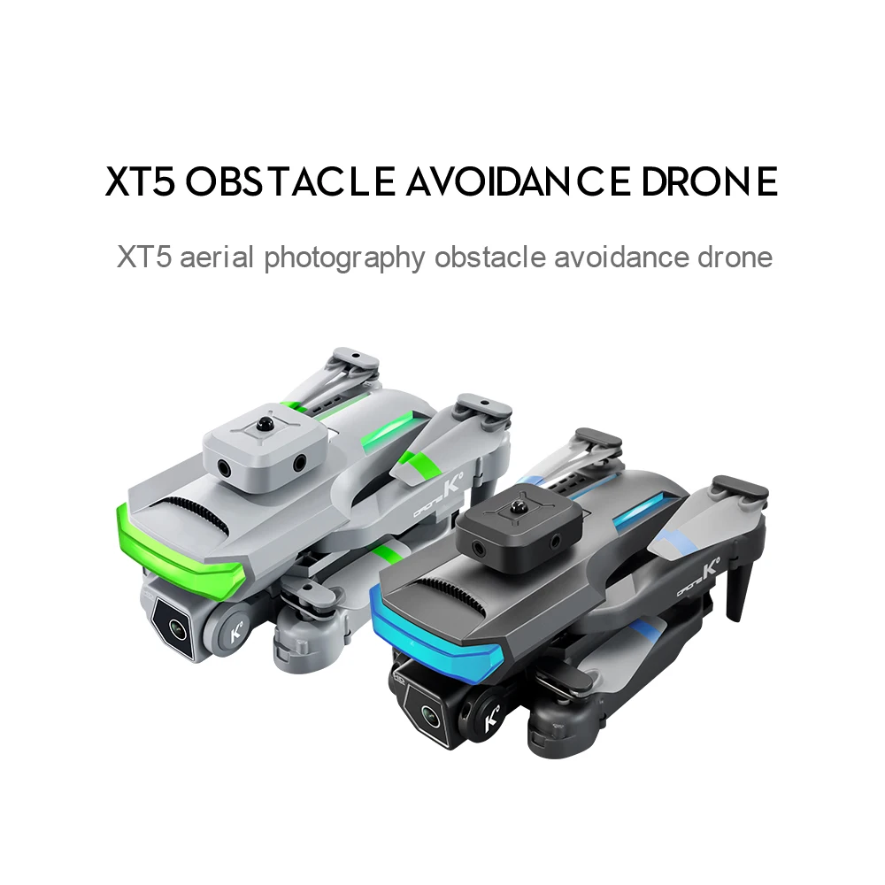 EBOYU – Drone XT5 RC avec 4 côtés pour éviter les obstacles, WiFi FPV ESC 4K double caméras HD, maintien d'altitude, lumières LED, jouet, cadeau