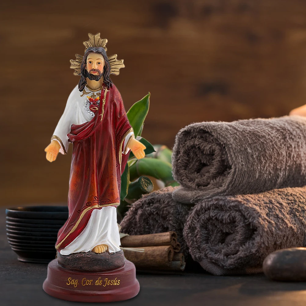 

Desktop Jesus Decor Resin Holy Christ Adornment Spiritual Statuette for Bedroom Prayer Room Tabletop Faithful Keepsake