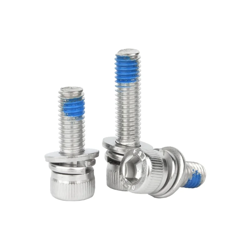 304 Stainless Steel M2 ~ M8 Hexagon Socket Screw Cylindrical Head Anti-Loosening Triple Combination Dispensing Screws