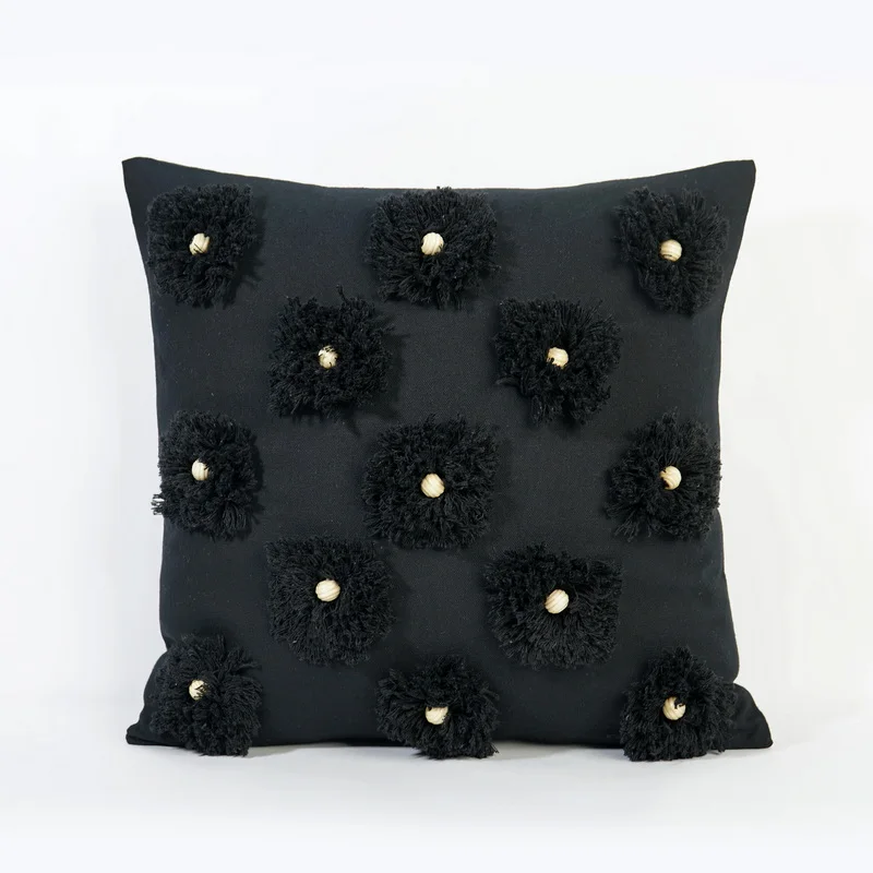 

Black tufted flower cushion cover pillowcase decorative lumbar pillow cover 45X45cm