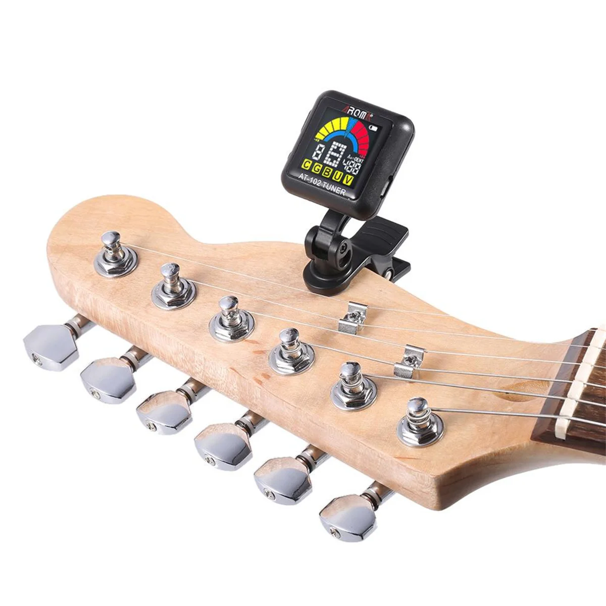 AROMA Gitarrenstimmer AT-Serie, wiederaufladbarer, drehbarer Clip-on-Gitarrenstimmer mit integriertem Akku und USB-Kabel für Gitarre, Bass, Ukulele – Detail 10