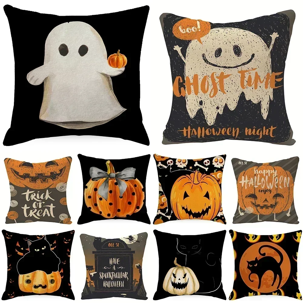 

Halloween Pumpkin Ghost Print Pattern Cushion Cover Home Living Room Sofa Decoration Throw Pillow