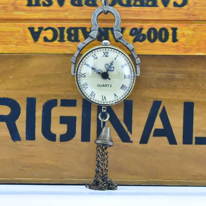 Retro bronce Steampunk carillón de viento reloj de bolsillo de cuarzo COLLAR COLGANTE reloj cadena regalo de cadena para hombres y mujeres