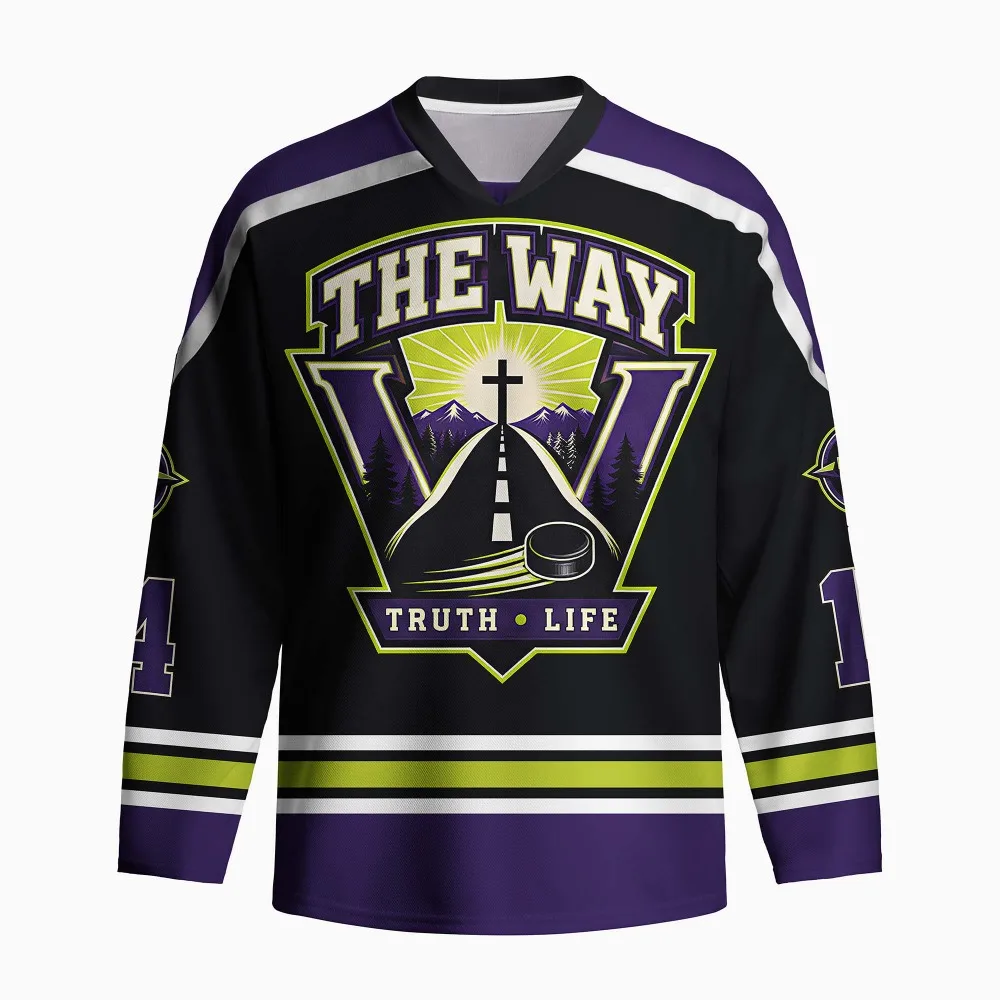 Men's New Oversized Environmentally Friendly Full Printed Long Sleeved Shirt, God Bless You, Ice Hockey Printed Jersey