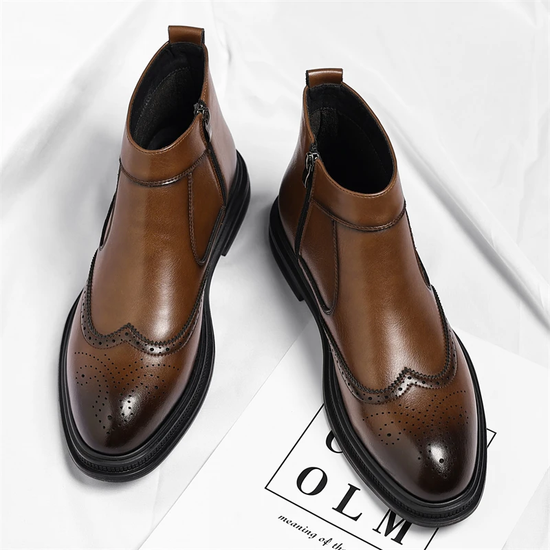 Autumn  Winter Thick Soled Men Business High Top Boots Are Simple Breathable Carved Comfortable Suitable for Men Formal Wear view 4