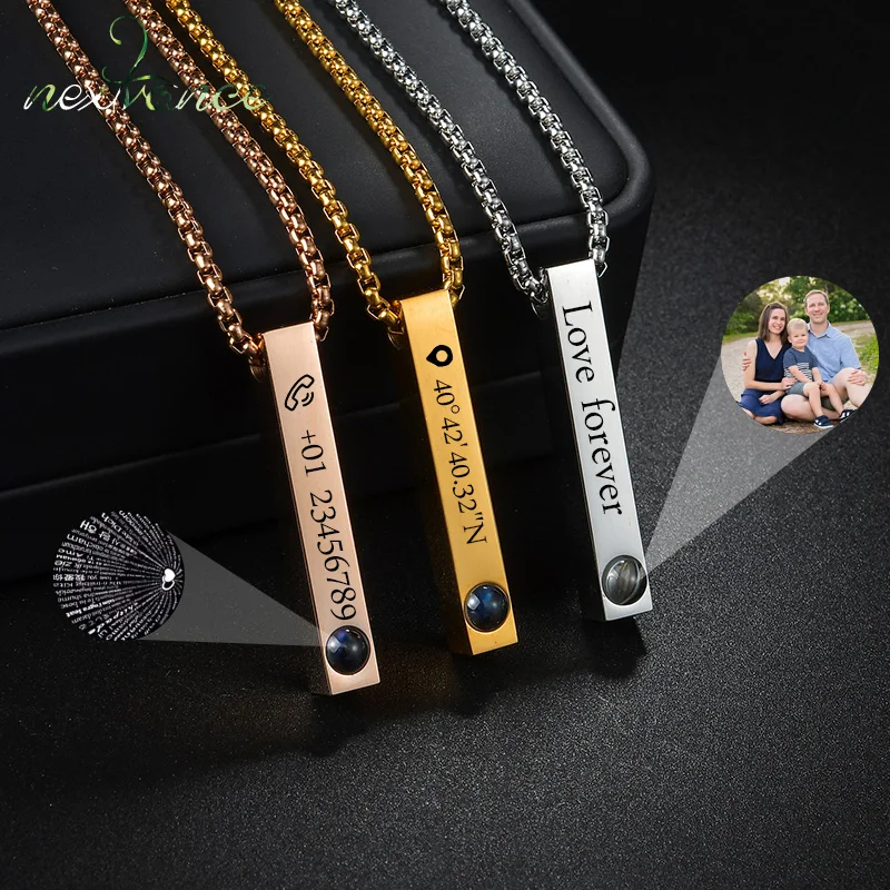 

Nextvance Projection Photo Custom Necklace Stainless Steel Personality Engraved Bar Pendant Family Lover Family Pet Jewelry Gift