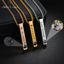 Nextvance Projection Photo Custom Necklace Stainless Steel Personality Engraved Bar Pendant Family Lover Family Pet Jewelry Gift