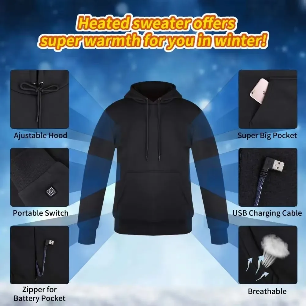 Women USB Heating Hoodies Men Vintage Gothic Heated Jacket Long Sleeve Streetwear Loose Coats Harajuku Sweatshirts view 3