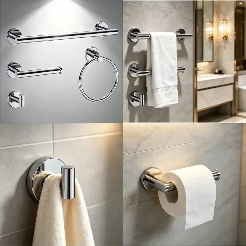 Mirror Polished 304 Stainless Steel Bathroom Accessories Set Wall Mounted Hardware Storage for Family Bath