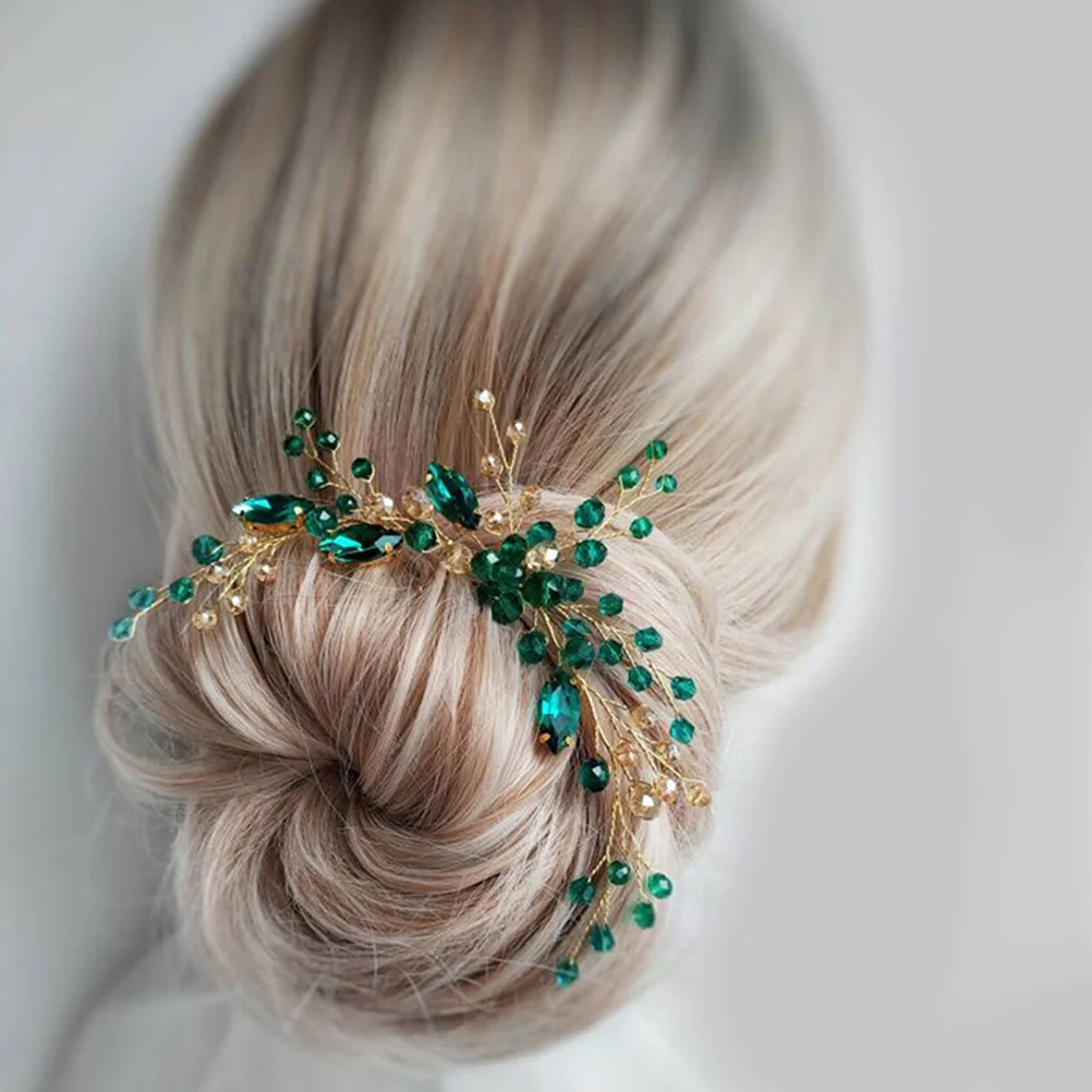 

Emerald Green Rhinestone Bridal Hairpin Wedding Bride U-Shaped Hair Piece Hair Accessory for Bridesmaids and Special Events