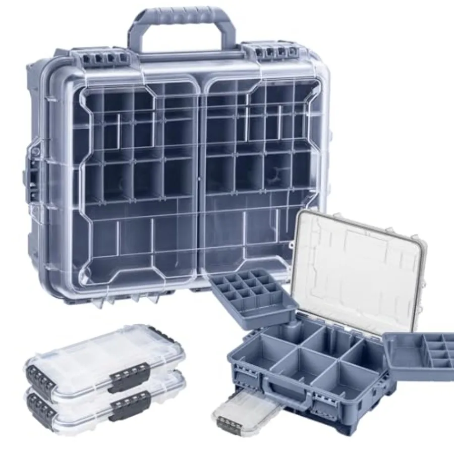 

THKFISH Waterproof Tackle Box Portable Fishing Tackle Storage Box with Two 3500 Stowaway Boxes and Removable Dividers Premium T