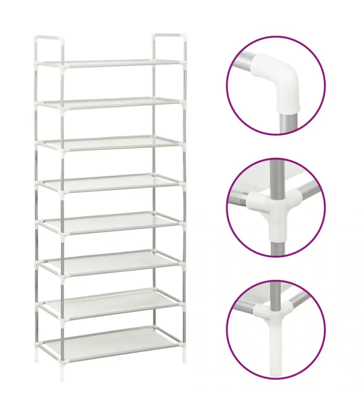 Shoemakers and shoe organizers shoe rack with 8 shelves of metal and silver non-woven fabric