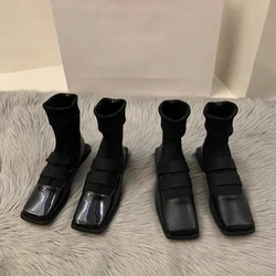 British style square knitted socks boots 2023 new women's boots high quality slimming loafers women's ankle boots single shoes