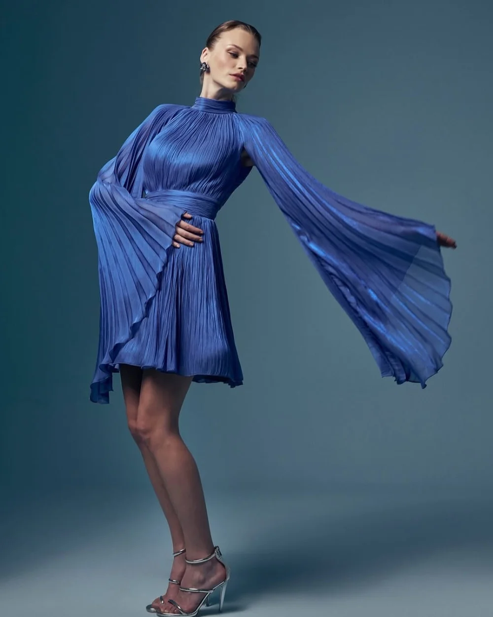 

Customized Modern Style Charmeuse Sash Draped Pleat A-line Poretrait Mini Dresses Bespoke Occasion Dresses Fashion High Quality