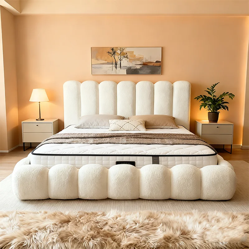 # Cozy Cream Boucle Cloud Bed King Queen Double Full Size with Wooden Frame Eco-friendly Durable Stable