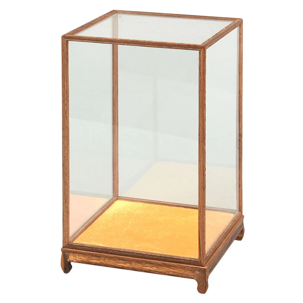 Display Cabinet Models Wood Carving Glass Cover Case Treasure Cage Statue Show Accessory Household