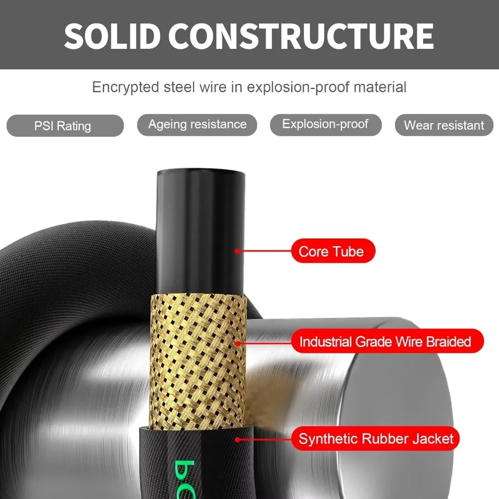 Manguera para lavadora a presión 100 pies Agua caliente fría 248 ° Alambre de acero de grado industrial resistente a torceduras de conexión rápida de extremo F 4800psi trenzado