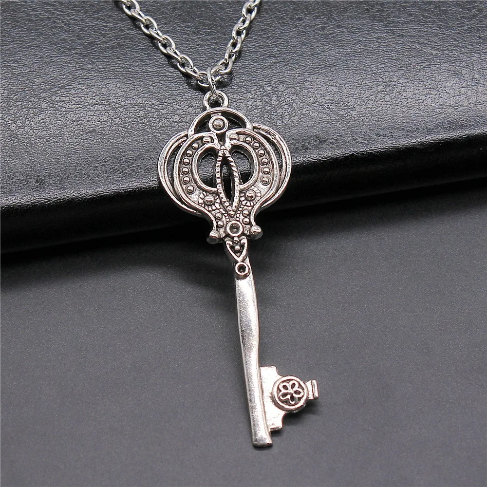 Dropshipping Antique Silver Plated 62x23mm Key Pendant Necklace For Women Men Long Chain Trendy Jewelry Accessories