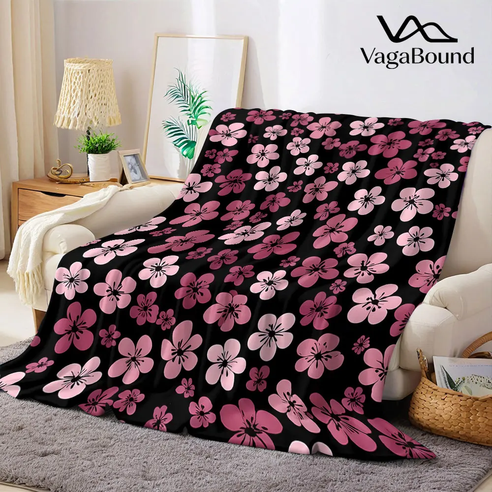 Pink Sakura Flannel Blanket Warm Soft Halloween Christmas Decorative Couch Warm Cozy All-Season Gift