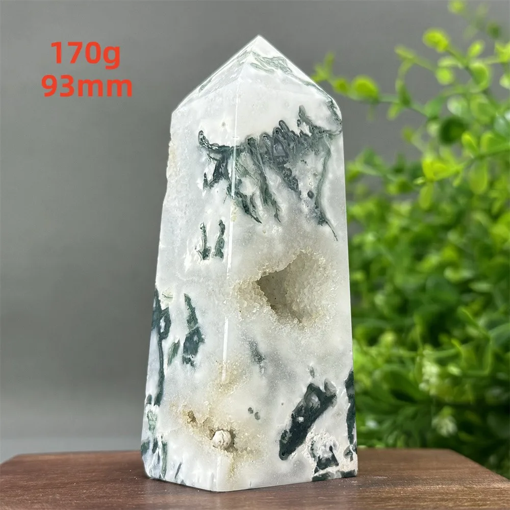 Natural Crystal Aquatic Moss Agate Geode Obelisk Reiki Spiritual Healing Wand Meditation Witchcraft Sacrifice Home Decor Gift