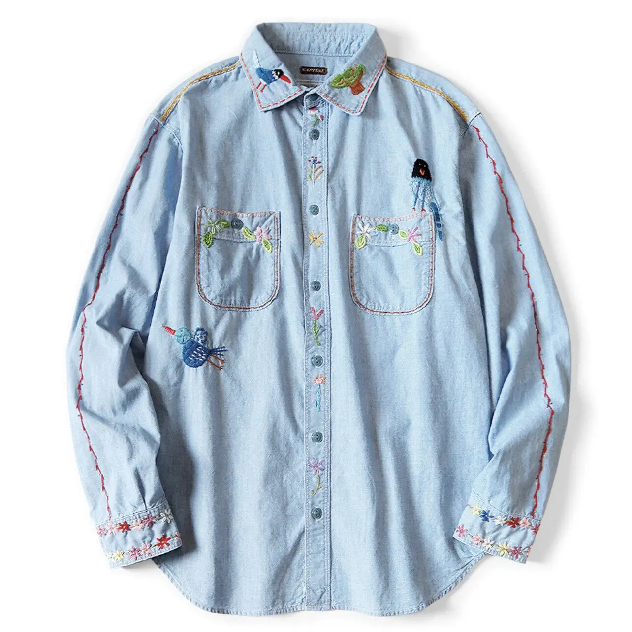 24AW KAPITAL Japanese-style casual two-color Oxford fabric embroidered lapel long-sleeved shirt coat