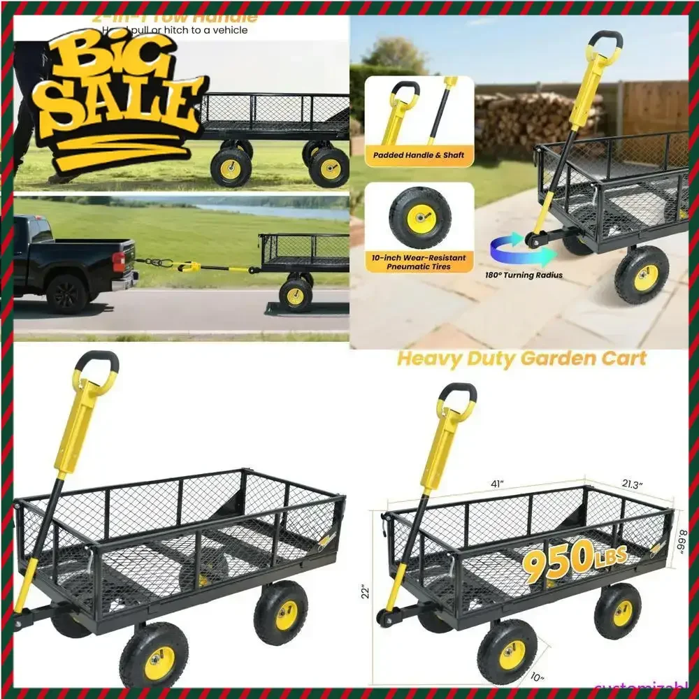 

Горячая распродажа: Сверхпрочная стальная садовая тележка с 10 пневматическими шинами, съемными сетчатыми боковинами и поворотом на 180° ° Вращающаяся противоскользящая система