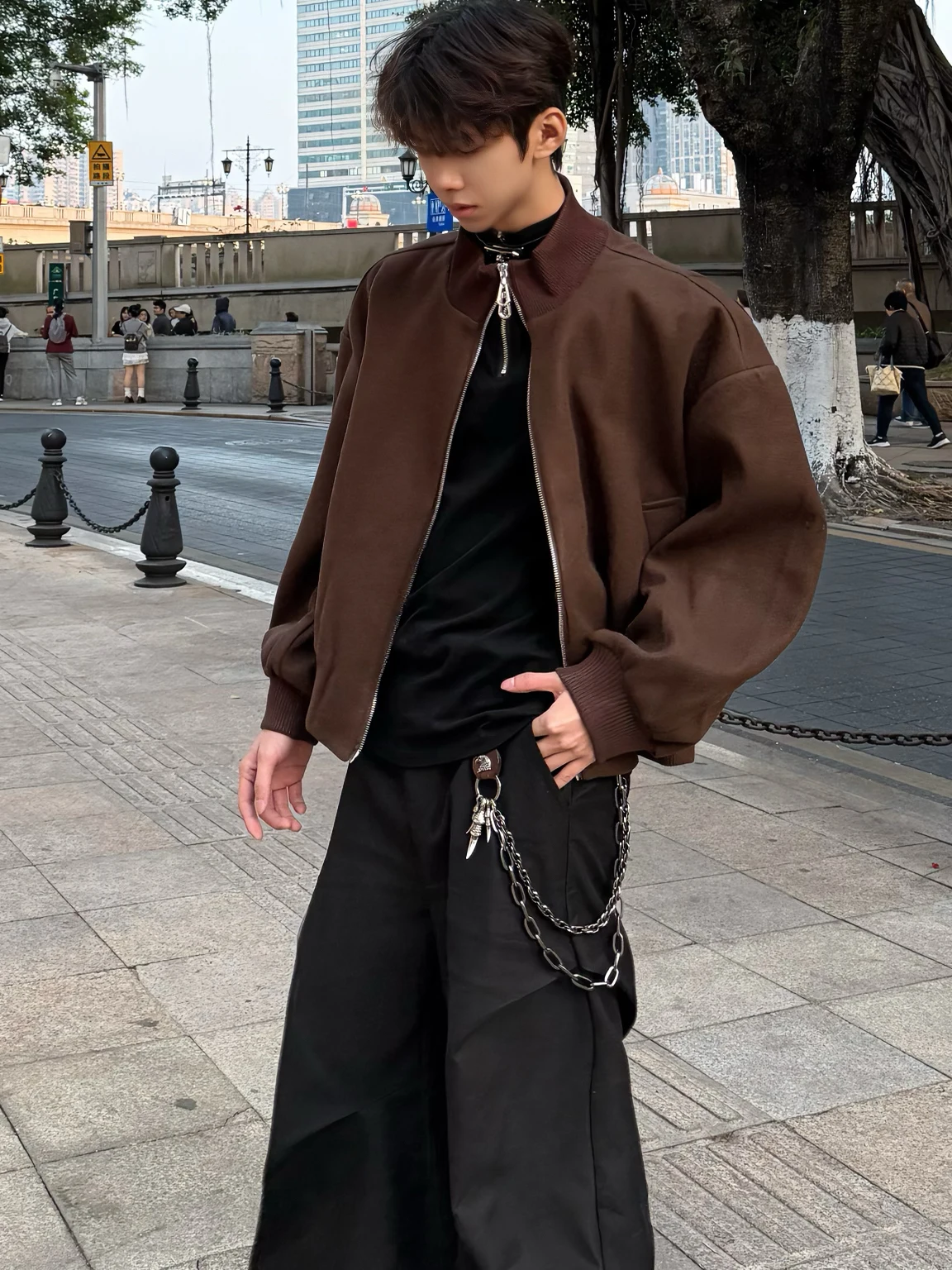 

Мужское пальто с воротником-стойкой в американском стиле ретро, весенне-осеннее свободное повседневное пальто с воротником-стойкой в стиле апейса, застежка-молния