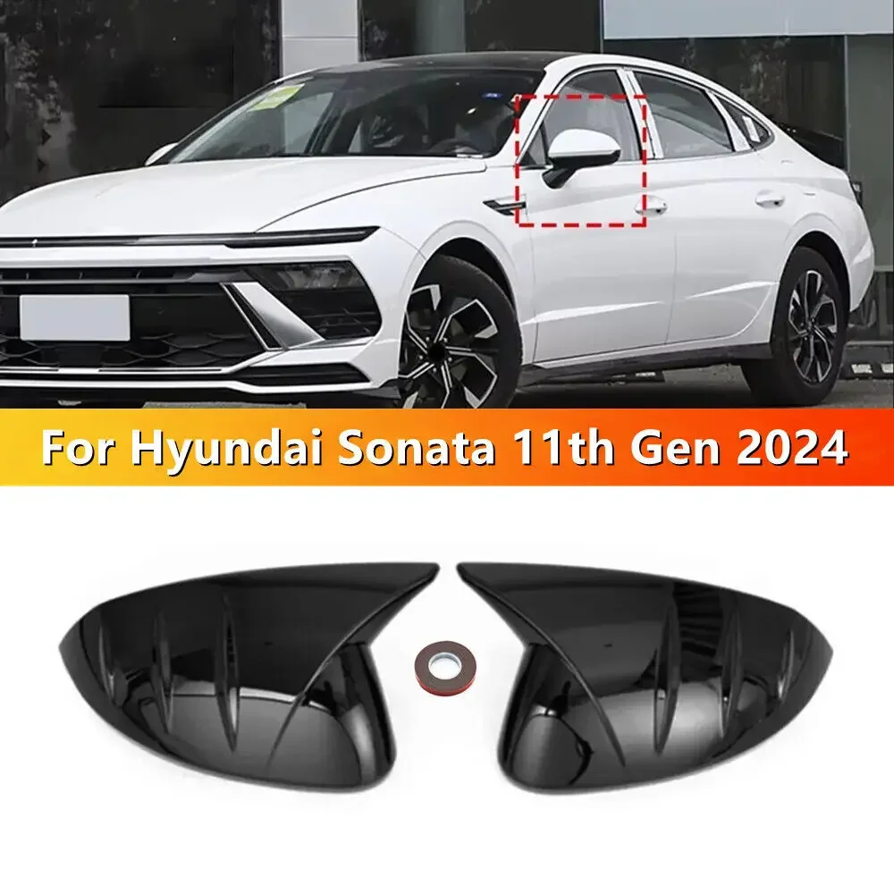 For Hyundai Sonata 11th 2024 Car Sticker Rearview Side Mirror Cover Wing Cap Exterior Door Rear View Case Trim Carbon Fiber Look