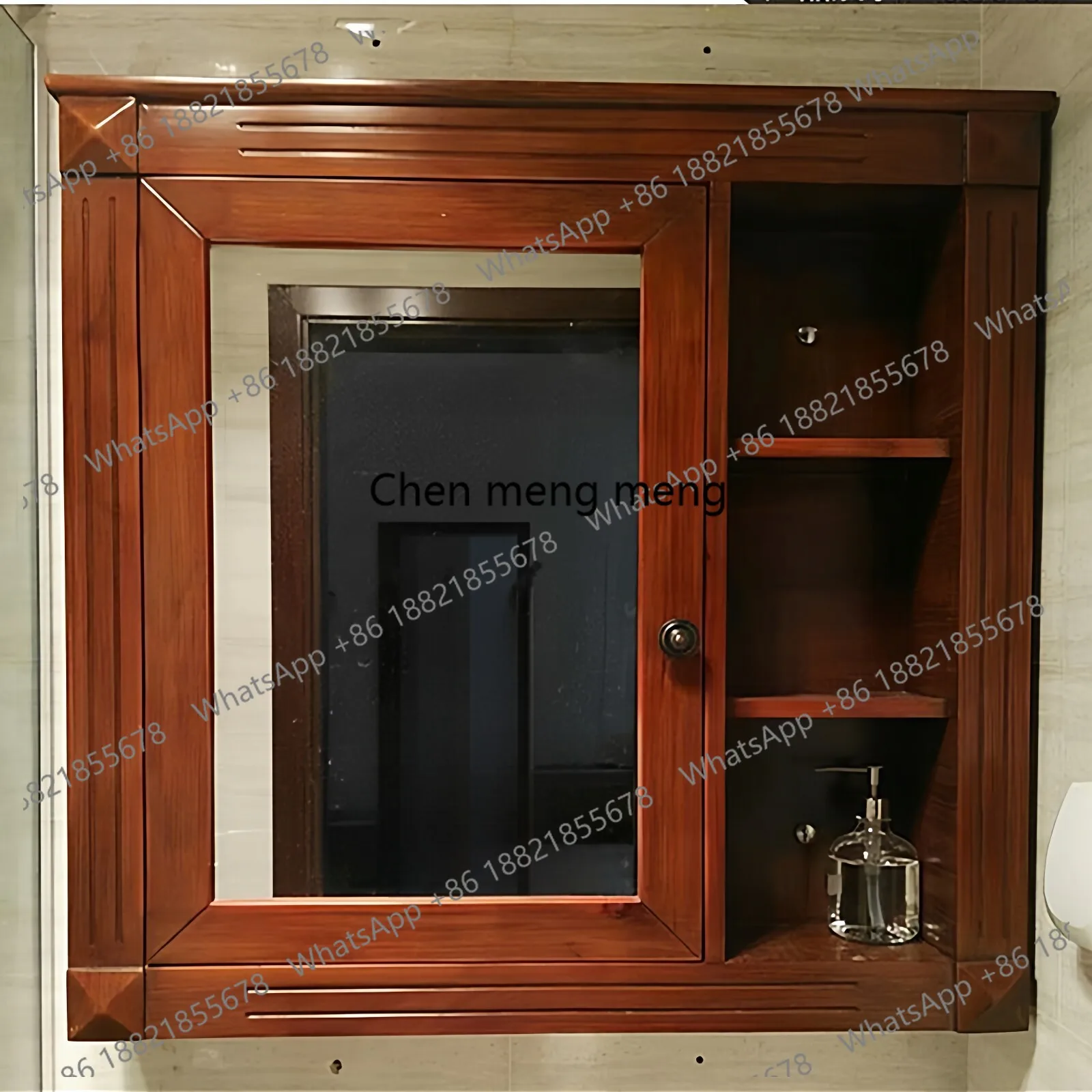 American solid wood bathroom bathroom separate mirror cabinet wall-mounted solid wood mirror box storage locker