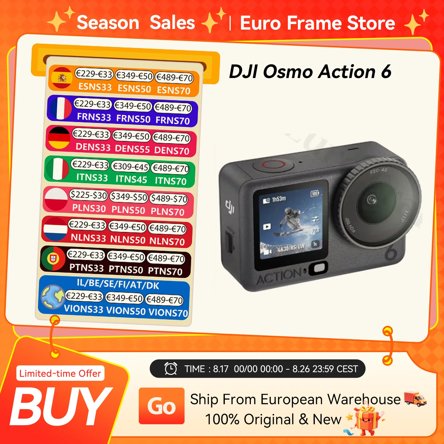 DJI Osmo Action 6 Action Camera con Apertura Variabile, Nuovo Sensore Quadrato da 1/1.1 pollici, Nuova Fotocamera 4K con Taglio Libero Osmo Action 6