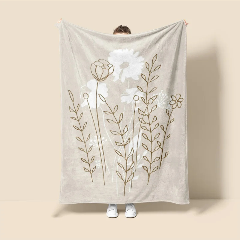 Morandi Color Blanket Abstract Botanical Graffiti Design Scandinavian Minimalist Sofa Blanket Cafe Home Dual Purpose
