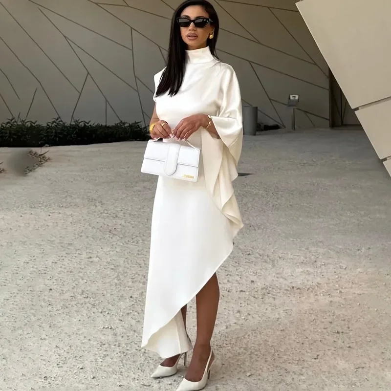 

Ticketsx Irregular Solid Long Dress Women's One Shoulder Turtleneck High Waist Dress Female Evening Party Luxury Loose Dresses