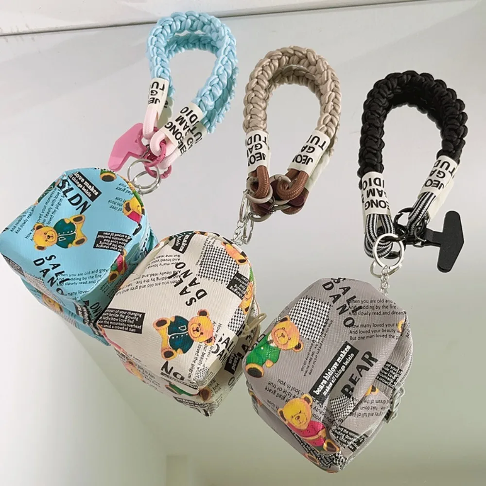 Mini Bag Brown Bear Wallet Multi-functional Colorful Cartoon Wrist Bag Portable Weaving Rope Contrast Color Small Pouch Girls