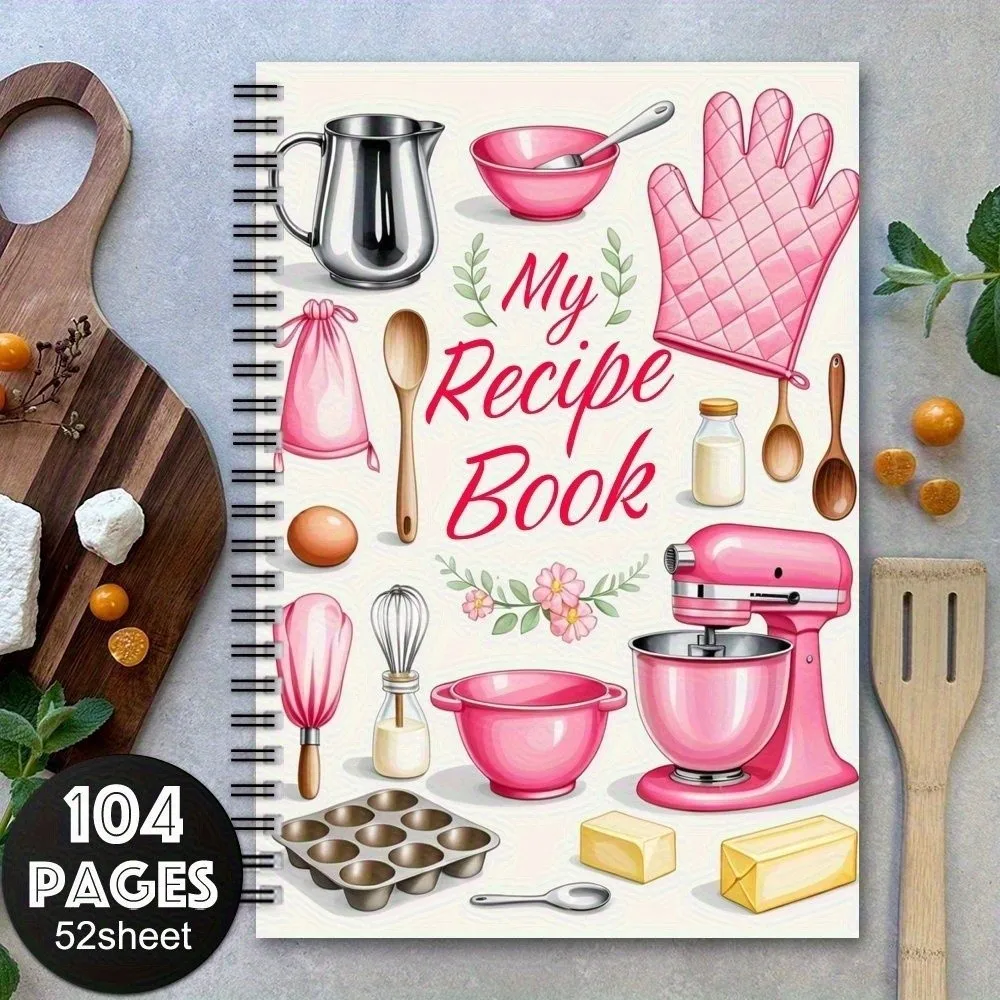 Nuevo Cuaderno de Recetas de Dibujos Animados, Tapa Dura Espiral, Planificador de Comidas, Libro de Recetas Divertidas, Diario de Recetas en Blanco