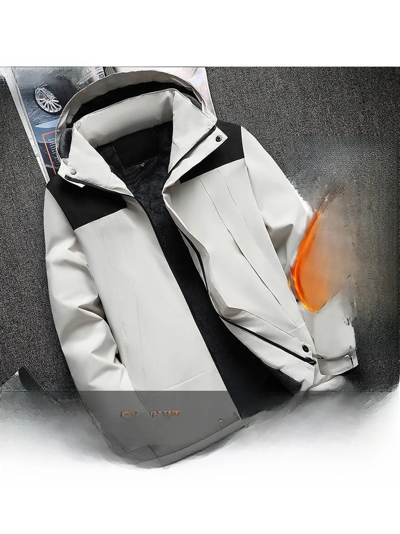 

Thiened Fce Winter Jaet Coat for Men with Hood Stand Fit Busin Casual Polyester Fiber Warm Coat Zipper Closure