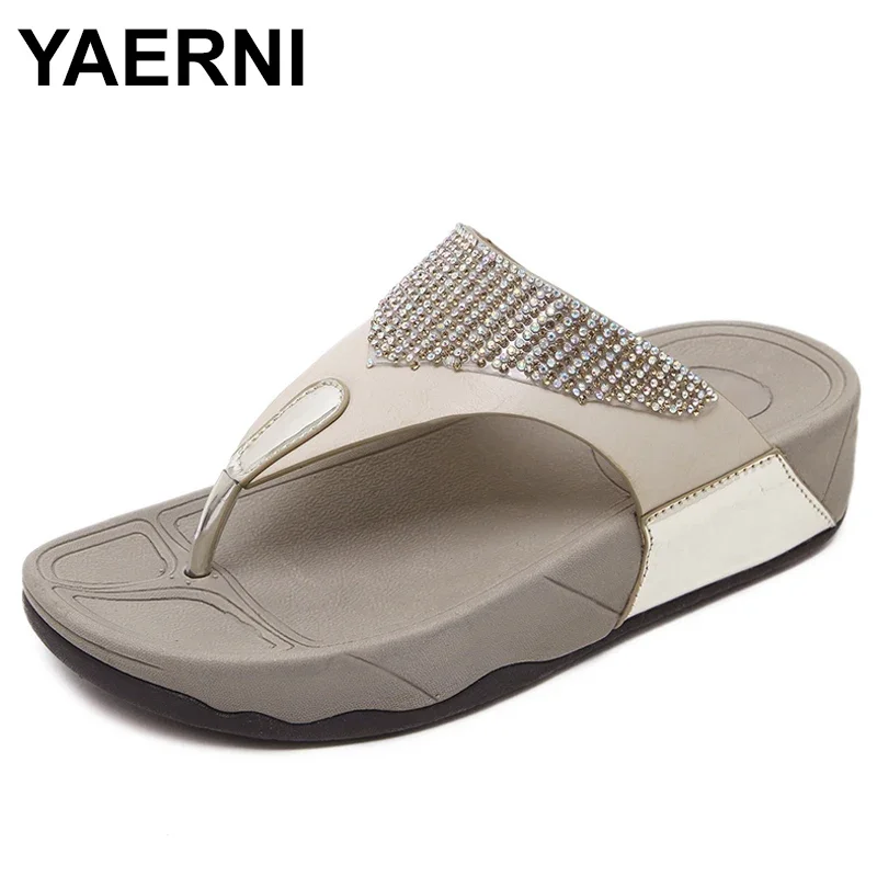 YAERNI  Summer Women shoes Fashion soft Women\'s slippers diamond non-slip comfortable Plus Size Woman slippers Female sandals