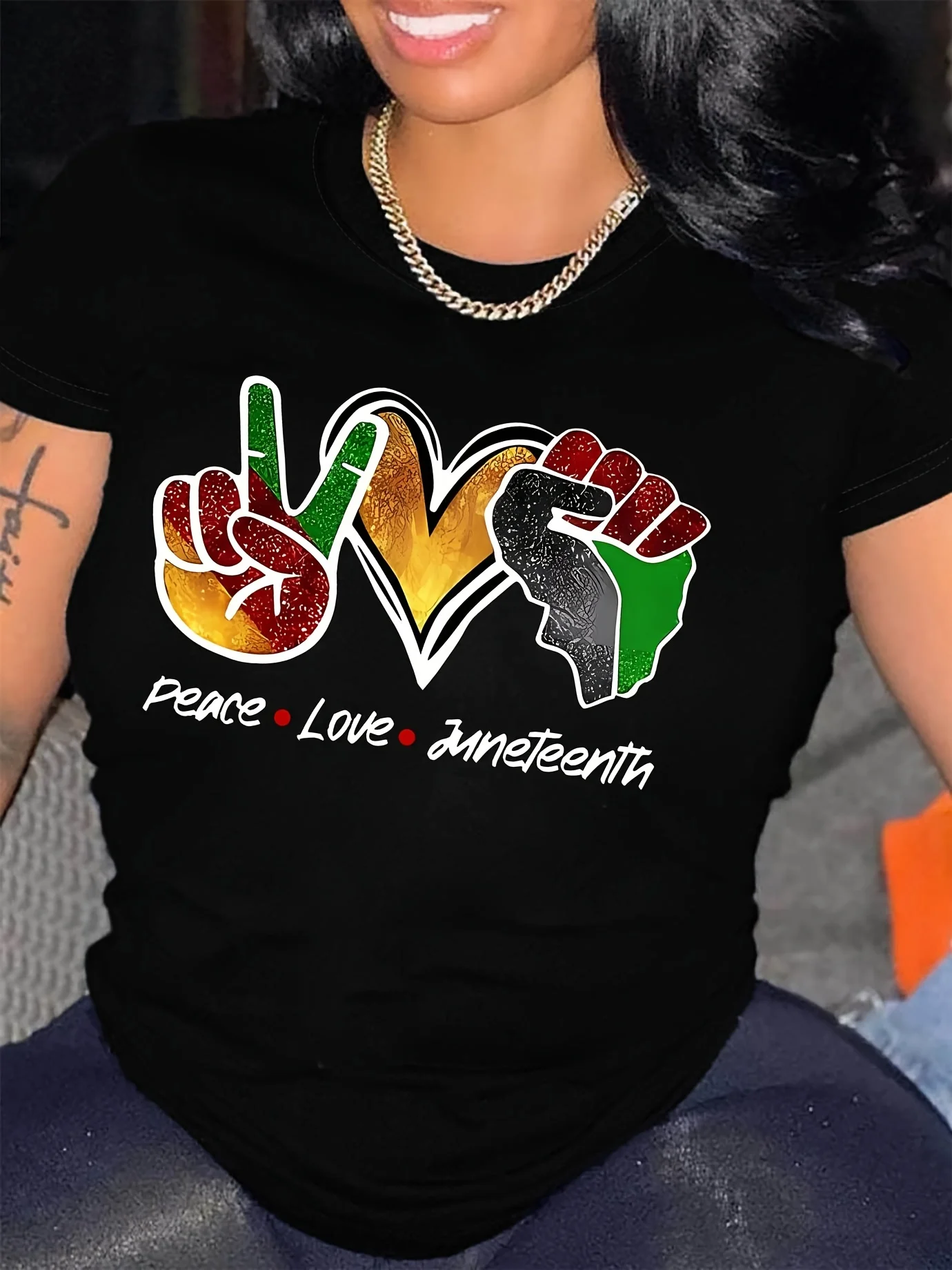 

Peace Love Juneteenth Print T-shir Short Sleeve Crew Neck Casual Top For Summer Spring Women's Clothing