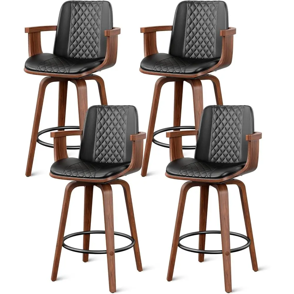 

Барные стулья с подлокотниками, комплект из 4 штук, 26 дюймов, изогнутая деревянная спинка, вращающиеся, с деревянными ножками, обитые тканью Century.