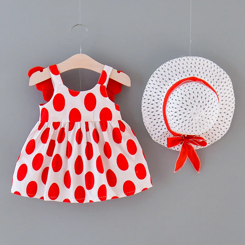 

Summer New Baby Girls Dress Halter Polka Dot Wing Halter Hat Sweet Princess Dress Birthday Party Team Dress