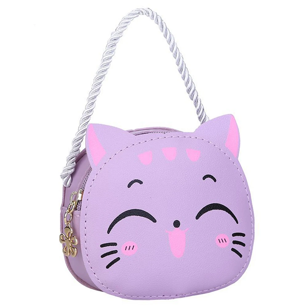 Bolso de mano pequeño y compacto para niñas, bolsa de hombro con diseño de gato de dibujos animados, estilo Kawaii, para uso diario