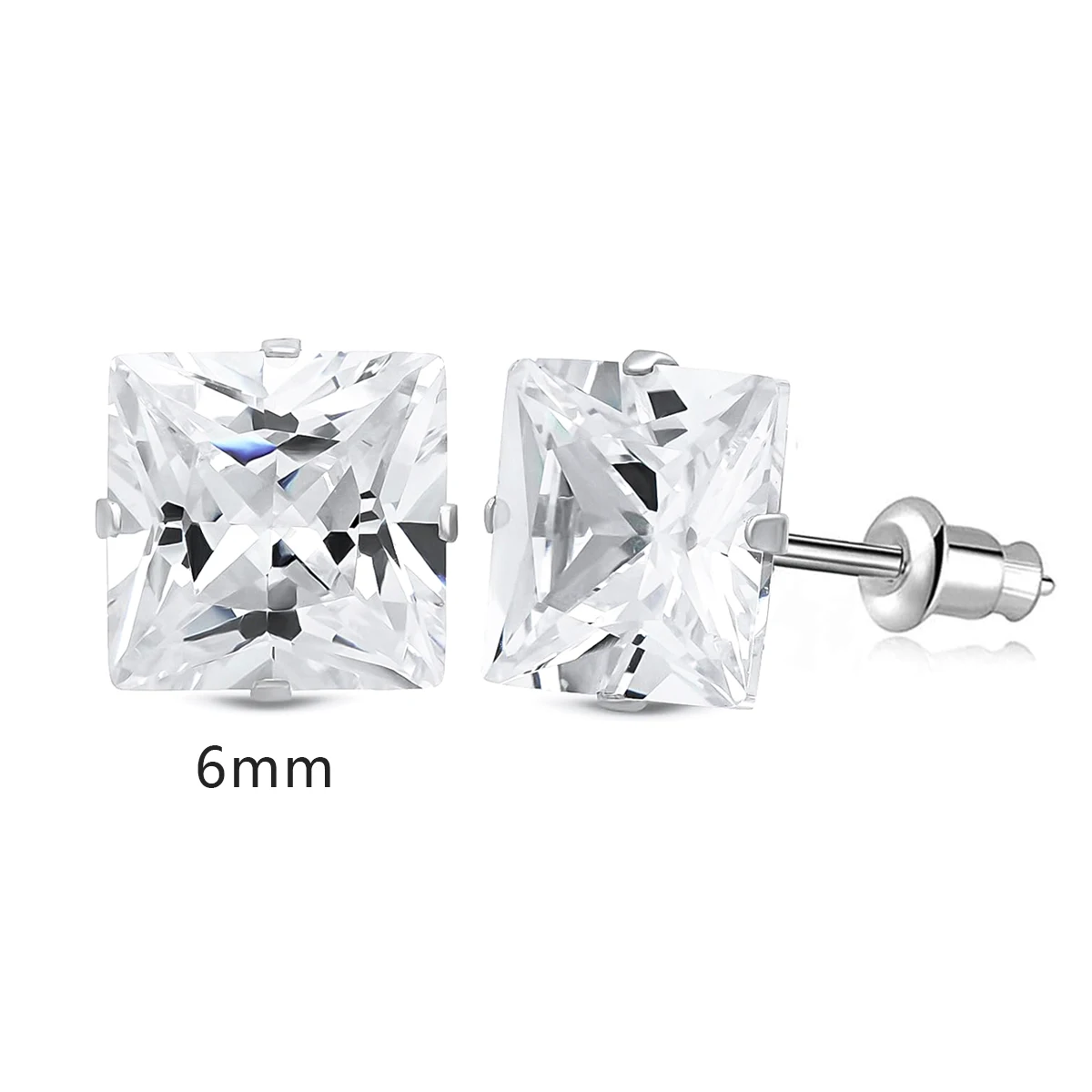 Stylish 4 Claw Square Cubic Zirconia Stud Earrings, Unisex