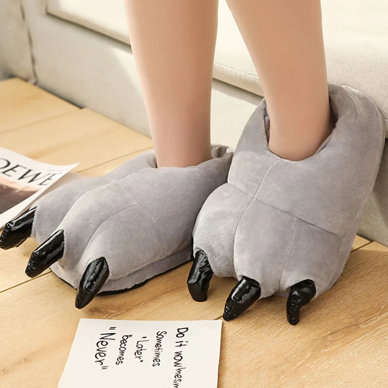 Cute cartoon warm cotton shoes animal paws fall and winter package heel warm home shoes parent-child couple cotton shoes