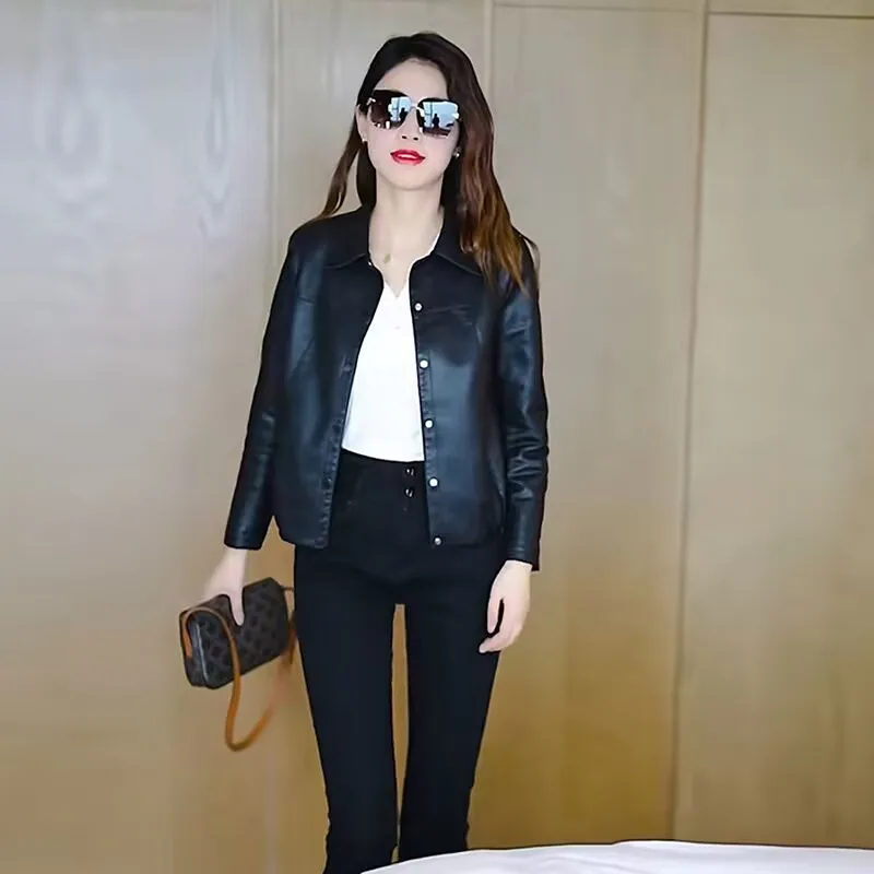 Primavera otoño mujer talla grande 4XL ropa de cuero prendas de vestir señoras moda abrigo corto correo chaqueta de cuero suelta femenina
