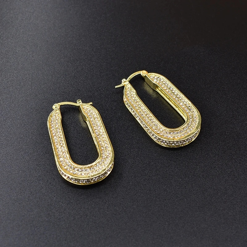 Luxury Shiny 925 Sterling Silver Inlaid With Full of Diamonds U-Shaped Hoop Earrings for Women Fashion High-end Brand Jewelry